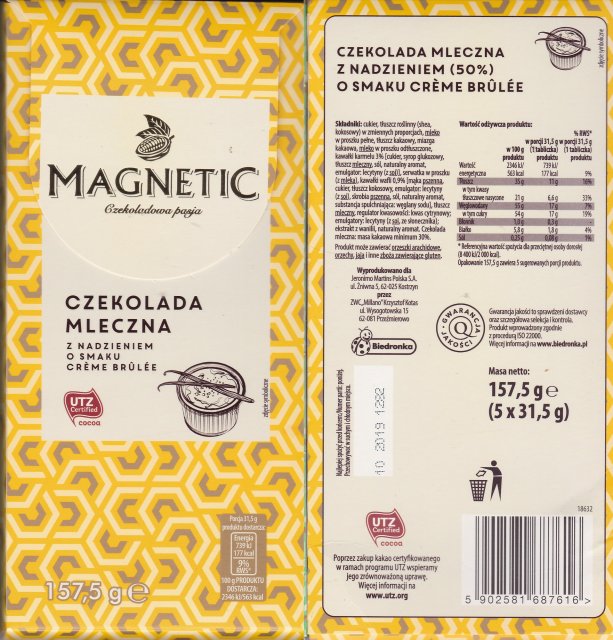 Millano Magnetic 1 mleczna z nadzieniem o smaku creme brulee 177kcal utz