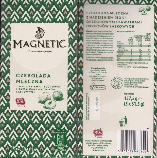 Millano Magnetic 1 mleczna z nadzieniem orzechowym i kawalkami 175kcal utz