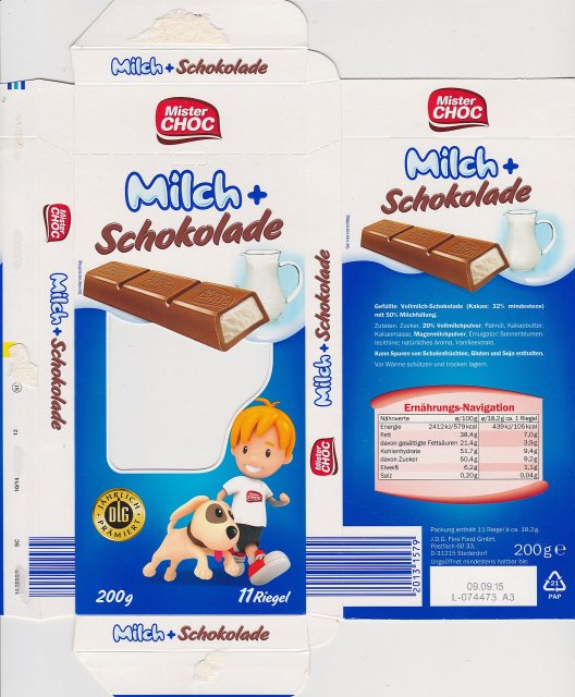 Mister Choc Milch Schokolade 11 Riegel DLG