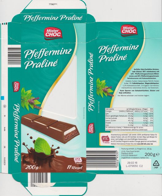 Mister Choc Pfefferminz Praline 11 riegel UTZ