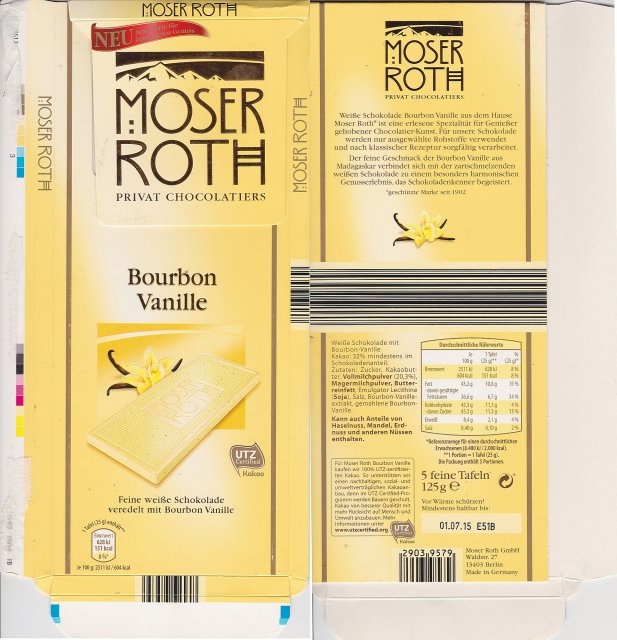 Moser Roth duze pion 3 Bourbon Vanille 151kcal UTZ neu