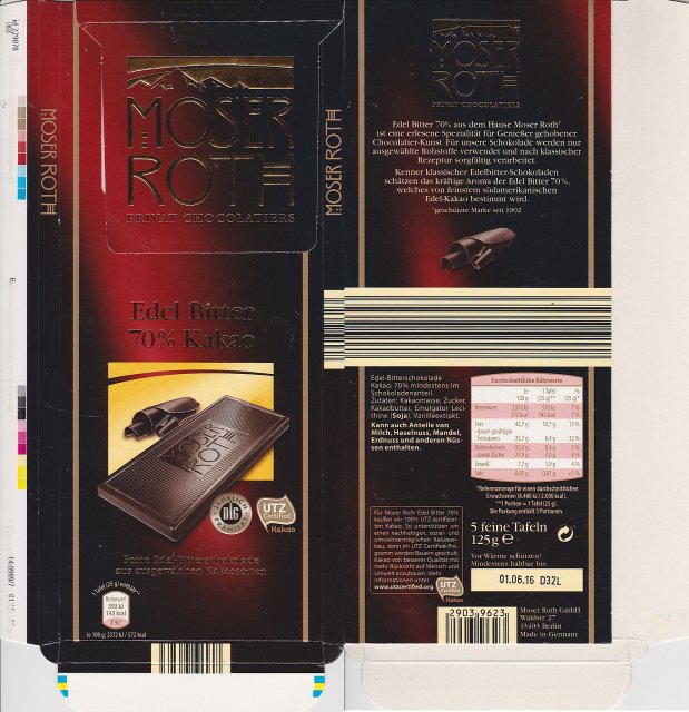 Moser Roth duze pion 3 edel bitter 70 kakao 143kcal dlg UTZ