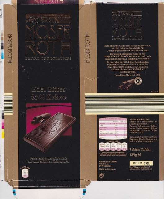 Moser Roth duze pion 3 edel bitter 85 kakao 150kcal