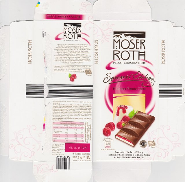 Moser Roth duze pion 6 Sommer Edition Himbeer Panna Cotta UTZ DLG 197kcal
