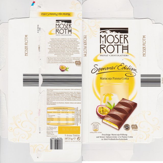 Moser Roth duze pion 6 Sommer Edition Maracuja Panna Cotta UTZ DLG 197kcal