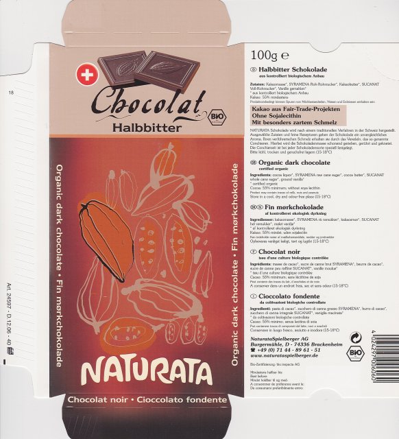 Naturata 1 Chocolat Halbbitter