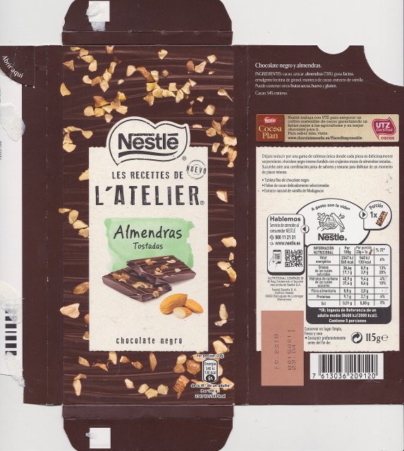 Nestle L'Atelier 1 Almendras tostadas chocolate negro