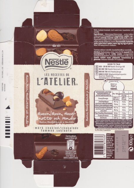 Nestle L'Atelier mork chocolat russin