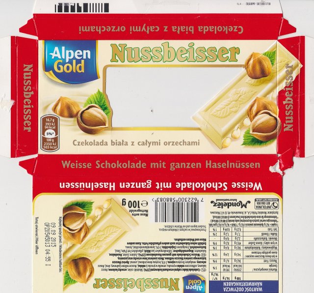 Nussbeisser male Alpen Gold oble czekolada biala z calymi orzechami 94kcal