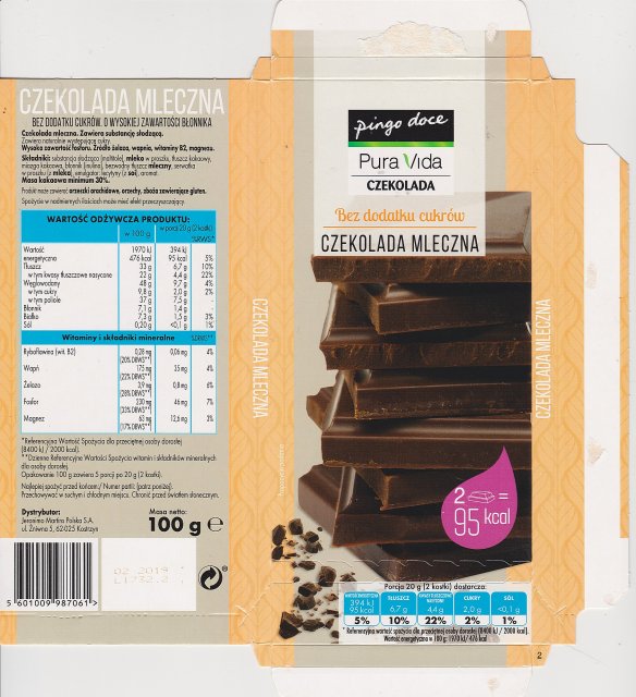 Pingo doce Pura Vida bez dodatku cukrÃ³w mleczna 95kcal