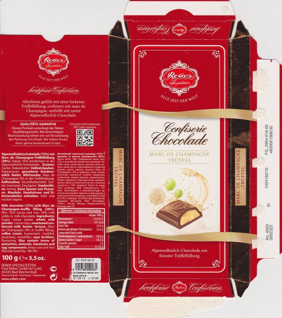 Reber confiserie chocolade marc de champagne truffel