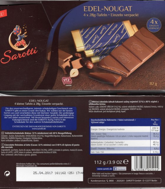Sarotti 1 Edel Nougat UTZ Neu