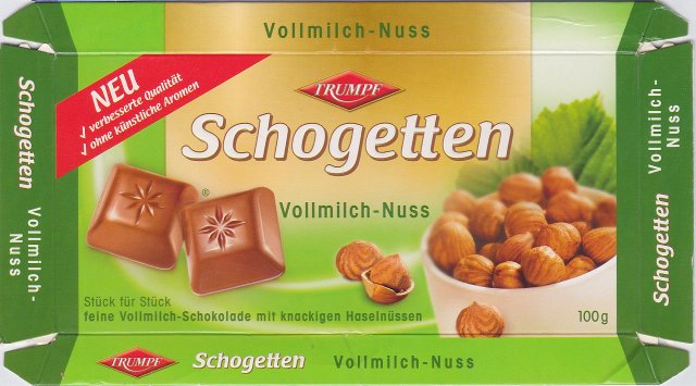 Schogetten Trumpf male 16 Vollmilch-Nuss Neu verbesserte Qualitat ohne kunstlische Aromen