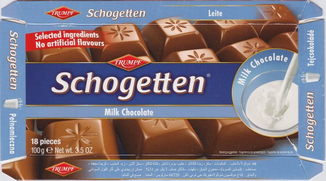 Schogetten Trumpf male 21 Milk Chocolate Selected ingredients No artificial flavours