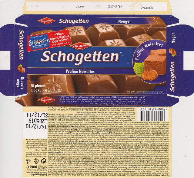 Schogetten Trumpf male 25 Praline Noisettes Eurovision