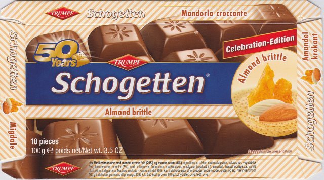Schogetten Trumpf male 27 Almond brittle 50 years Celebration-Edition