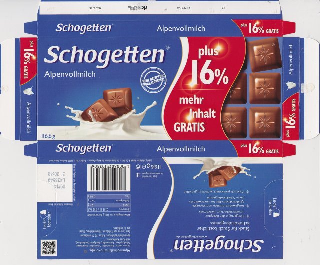 Schogetten Trumpf male 30 Alpenvollmilch neue Rezeptur noch leckerer plus 16% mehr inhalt