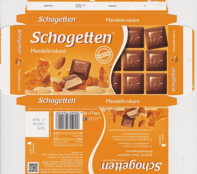 Schogetten Trumpf male 30 Mandelkrokant neue Rezeptur noch leckerer