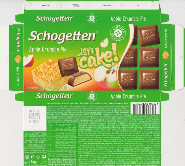 Schogetten Trumpf male 38 Apple Crumble Pie Lets cake limited edition