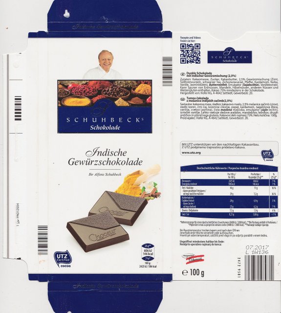 Schuhbeck Schokolade Indische Gewurzschokolade UTZ 146kcal