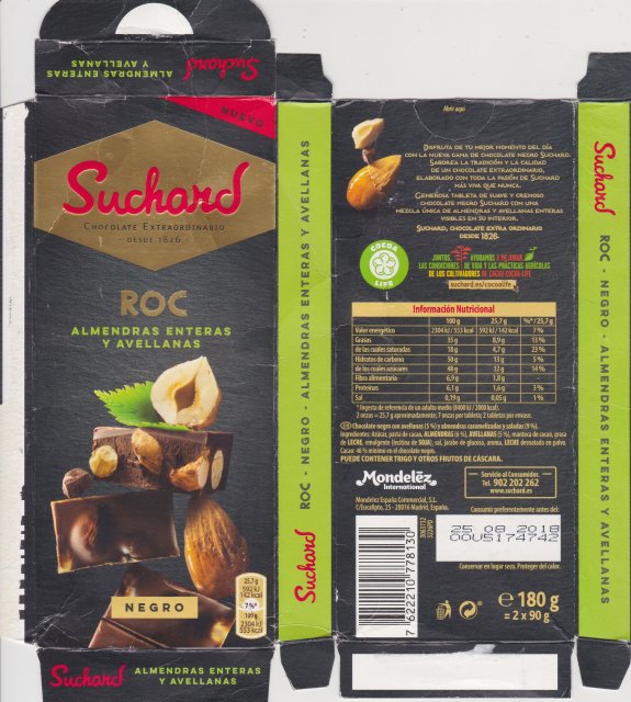 Suchard 1 ROC negro Almendras enteras y avellanas 142kcal