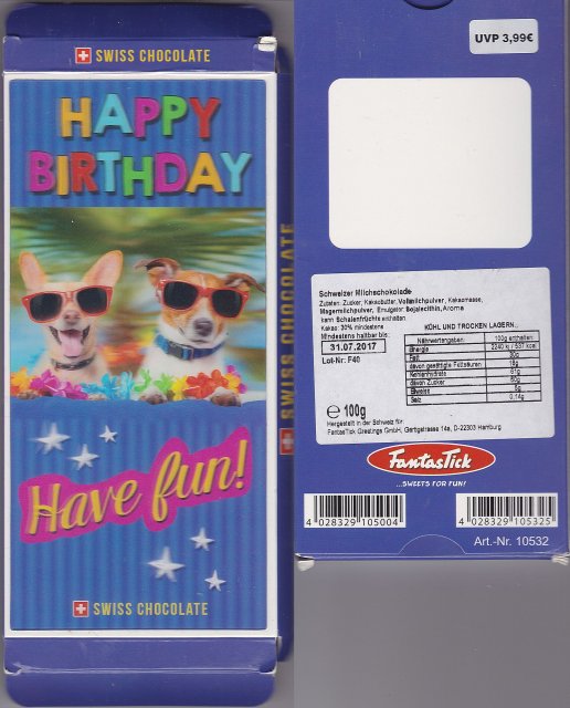 Swiss chocolate happy birthday have fun Fantastick