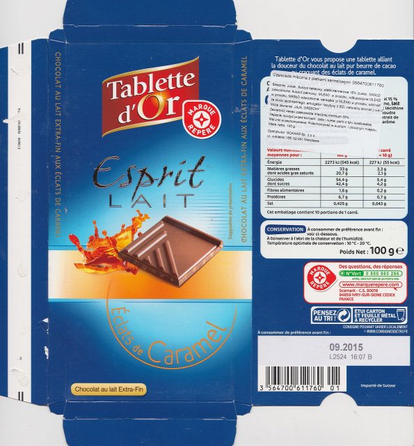 Tablette dOr marque repere esprit lait eclats de caramel