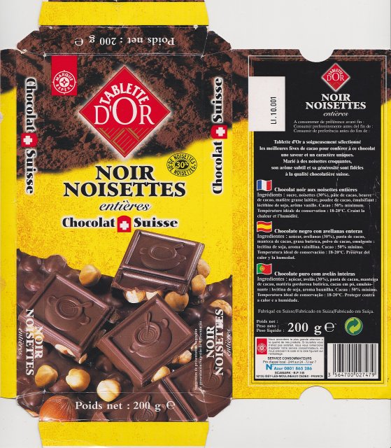 Tablette dOr noir noisettes