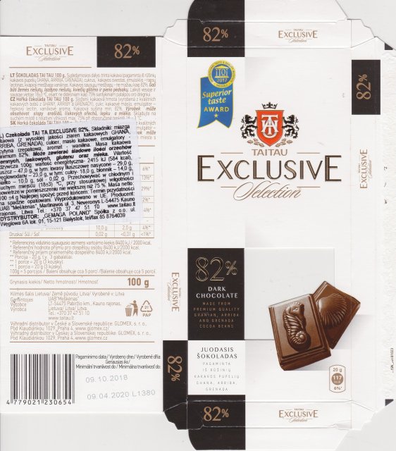 Taitau exclusive selection 82 dark superior taste award