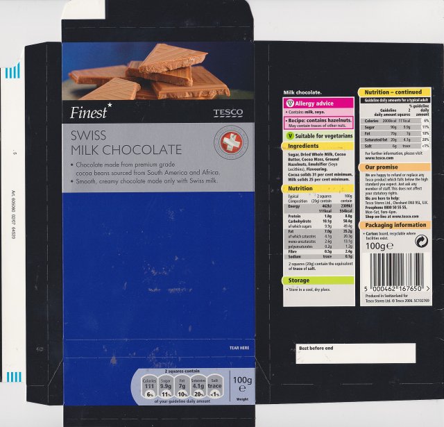 Tesco 2 Swiss milk chocolate