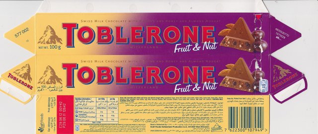 Toblerone Fruit & Nut 124kcal 100g