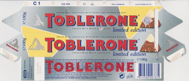 Toblerone milk capped with white chocolate limited edition 100g