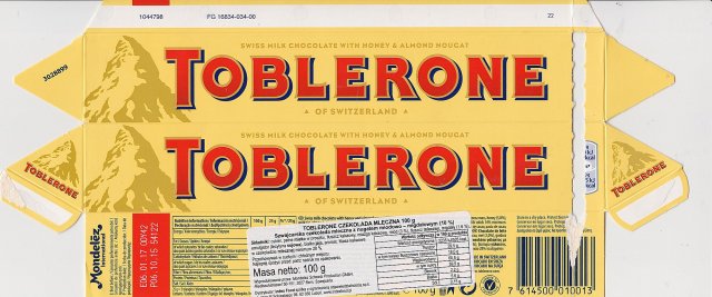 Toblerone milk chocolate with honey and almond nougat 100g