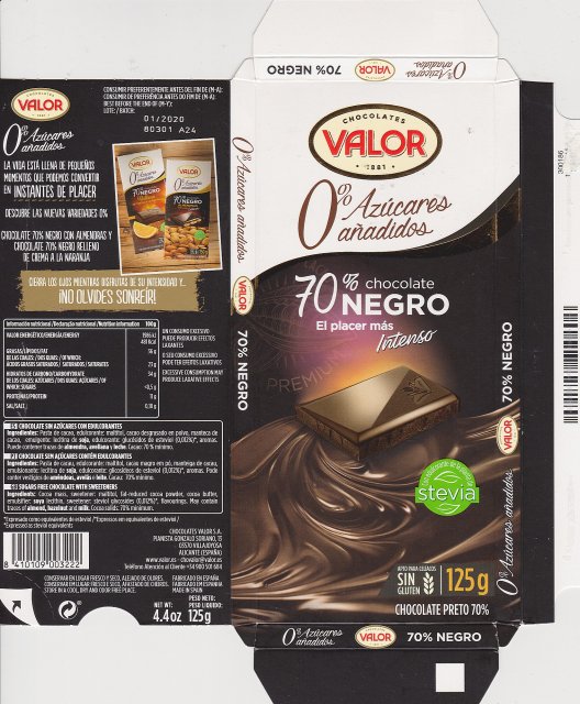 Valor 2 0 Azucares 70 Negro stevia