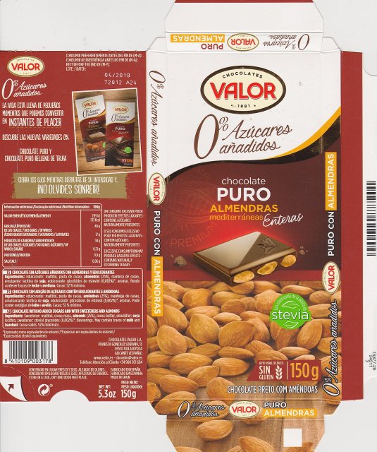 Valor 2 0 Azucares puro almendras stevia