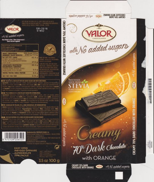 Valor 4 with no added sugars creamy 70 dark