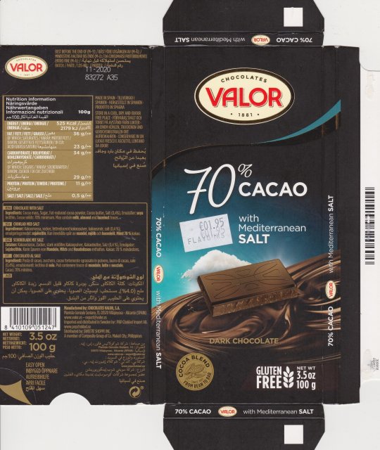 Valor 5 70 cacao with mediterranean salt cocoa blend