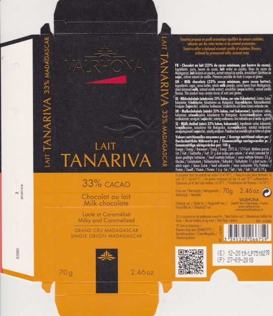 Valrhona 1 lait Tanariva 33