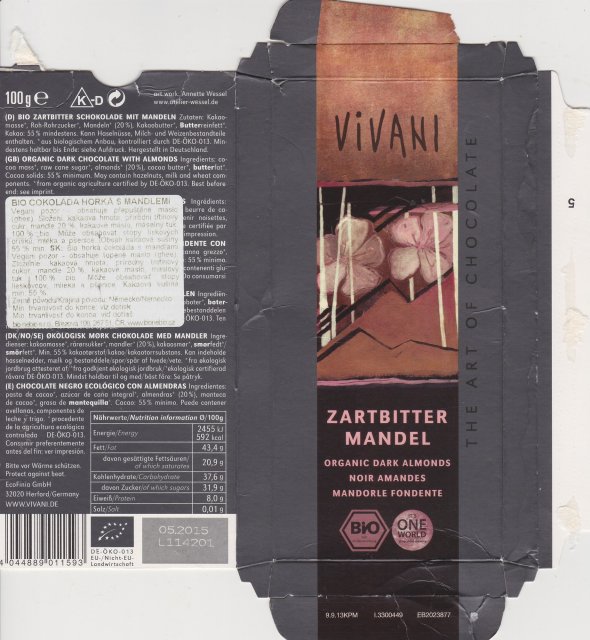 Vivani tAoC zartbitter mandel bio one world