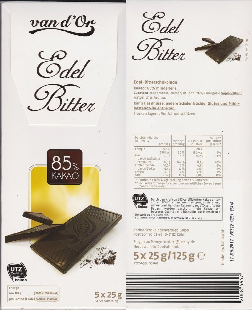 van dOr srednie pion 2 edel bitter 85 kakao 150kcal UTZ