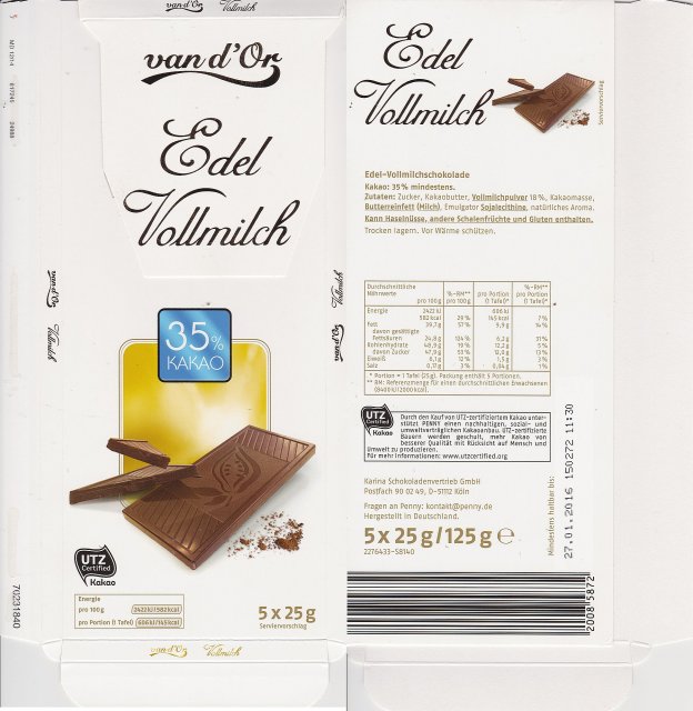 van dOr srednie pion 2 edel vollmilch 35 kakao UTZ145kcal