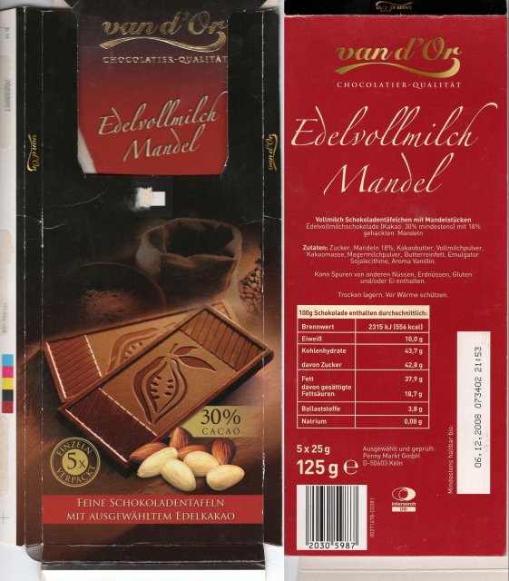 van dOr srednie pion 5 Edelvollmilch Mandel 30
