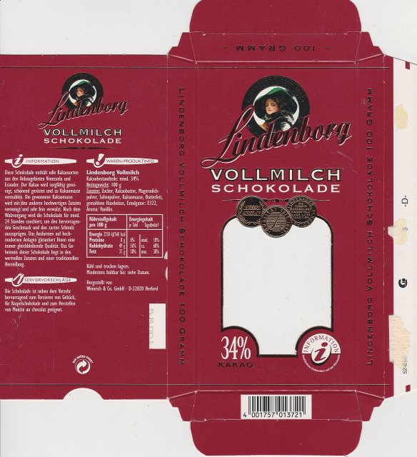 Weinrich Lindenborg vollmilch schokolade