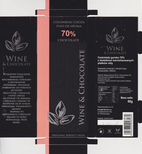 Wine & Chocolate gorzka 70 z dodatkiwm karmelizowanych pÅatkÃ³w rÃ³Å¼y