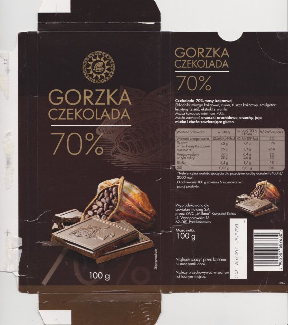 Millano dla Lewiatan gorzka czekolada 70