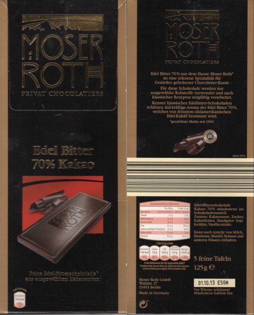 Moser Roth duze pion 3 edel bitter 70 kakao 142 kcal