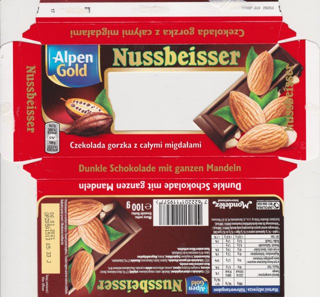 Nussbeisser male Alpen Gold oble gorzki z calymi orzechami 93kcal