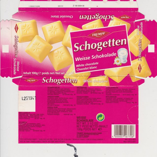 Schogetten Trumpf male 8 Weisse Schokolade White chocolate Chocolat blanc