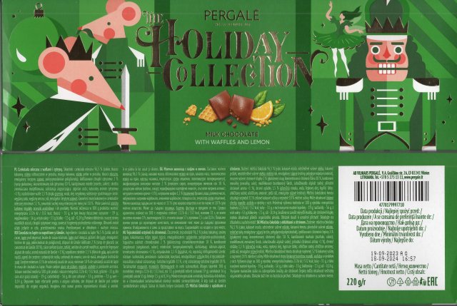 Pergale Holiday Collection milk chocolate with waffles and lemon